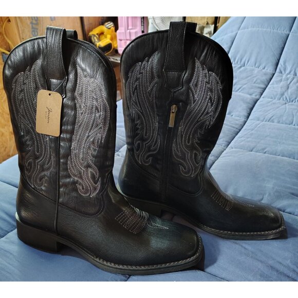 🆕Jousen Mens Amy8420-black Embroidery Retro Square Toe Chunky Heeled Boots - Picture 3 of 12